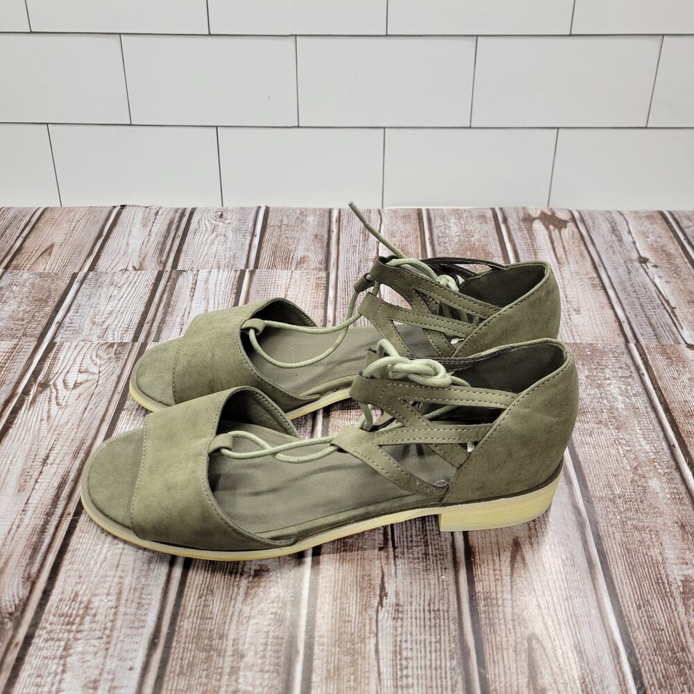 JG Women's Green Suede Tie Up Strappy Lace Up Sandals 8.5